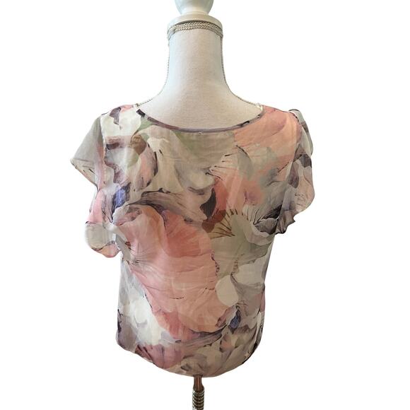 Vince Camuto Floral Short Flutter Sleeve Top S - Picture 4 of 6